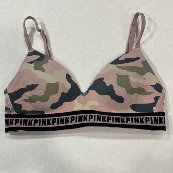 5 for $25 Pink Victoria's Secret wear everywhere wireless‎ lightly lined camo - Picture 1 of 7